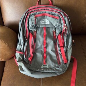 The North Face Gray and Red Sporty Backpack
